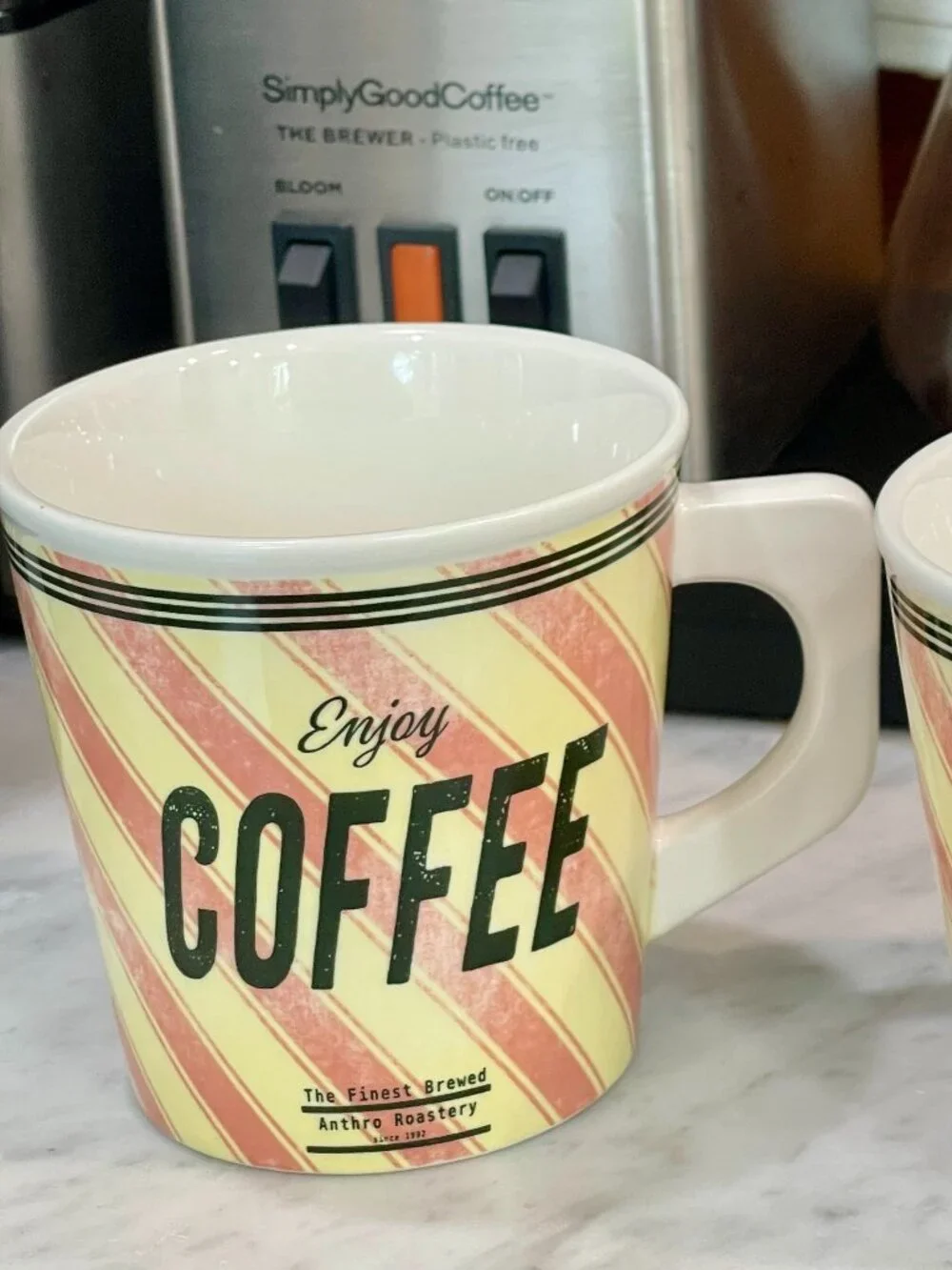 Set of 2; Enjoy Coffee Pink Retro Mugs -Anthero Roasters -NEW